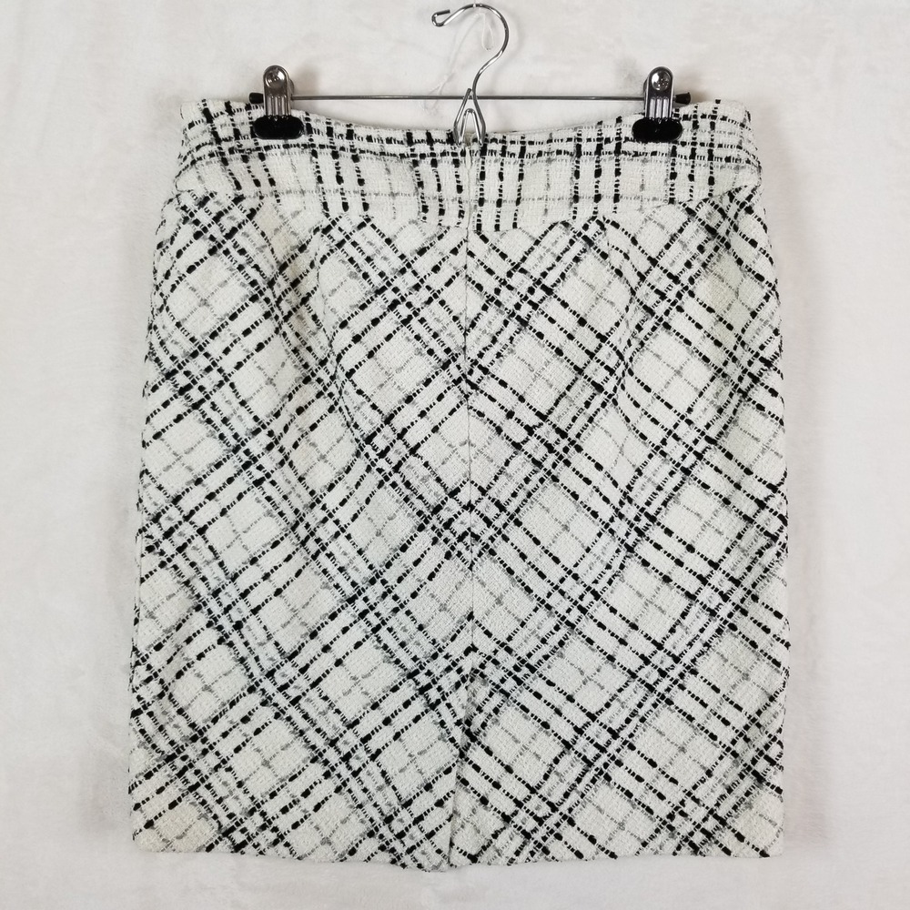 White House Black Market Tweed Skirt Blazer Suit Set 12 Black White Plaid Wool - Picture 11 of 16